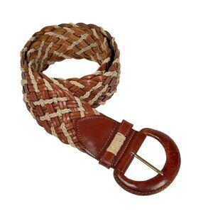 Women’s Wide Braided Leather Belt SZ M Brown Made in Turkey Boho Indie Festival